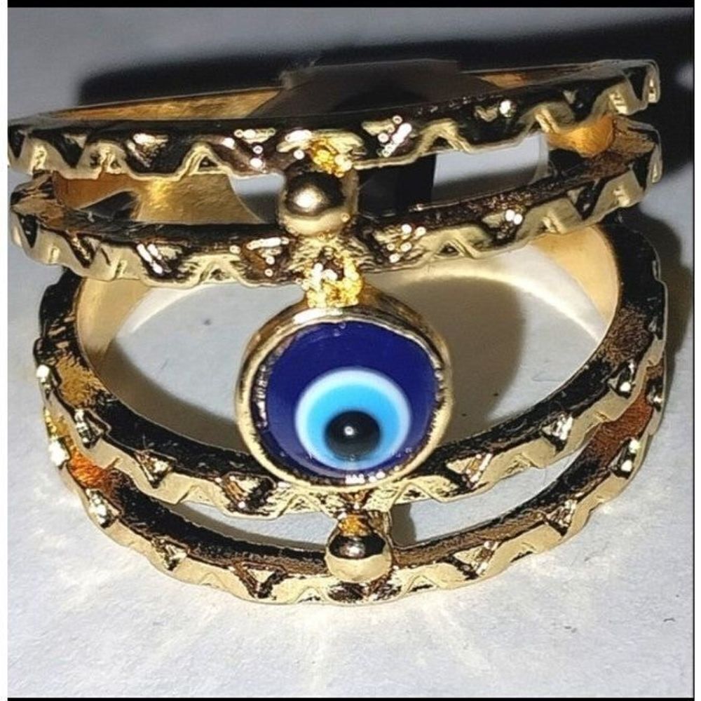 Bohemian Stylish Personality Blue Evil Eyes Golden Ring sz 9